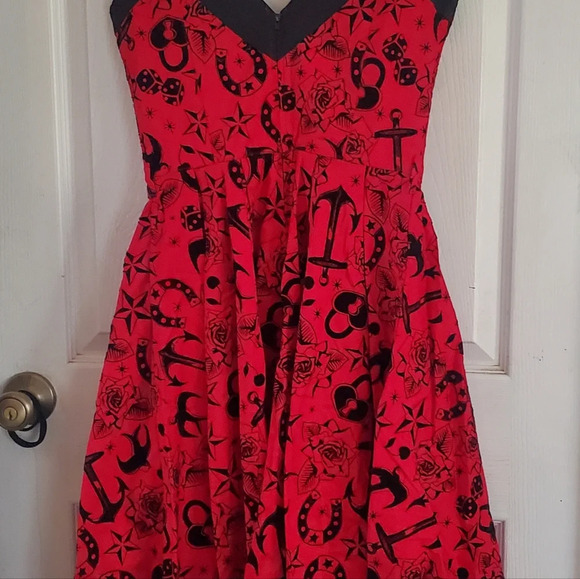 Hell Bunny Vixen red all over print tattoo flash flock retro dress - Picture 8 of 8